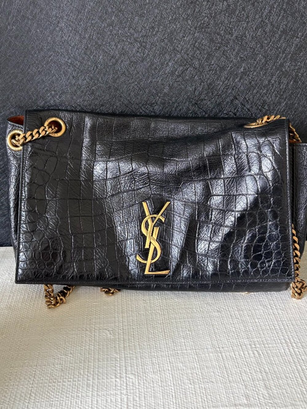 YSL Kate Medium Reversible Shoulder Bag in Croc Embossed Leather and Suede